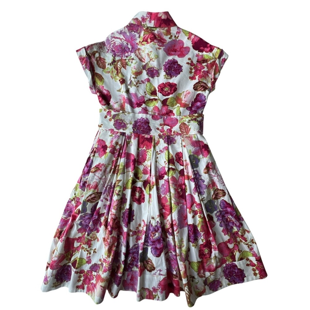 Eliza J Floral Dress Midi Women 4 Pink Purple Fit Flare Belt Pocket Lined Cotton - Picture 7 of 11